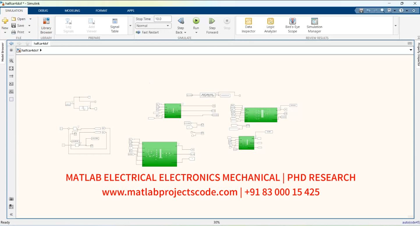 Electrical Automobile Simulation of Half-Car Suspension for Four Degrees of Freedom Vehicle